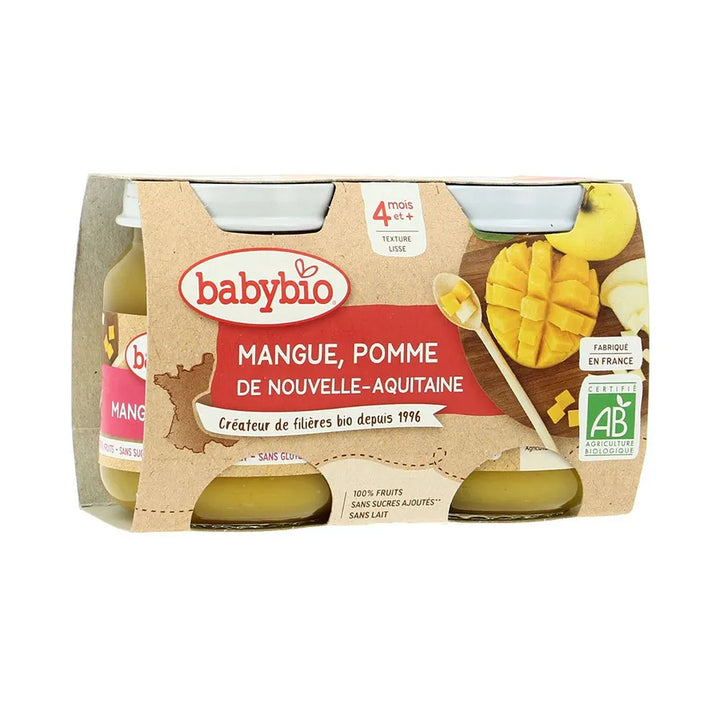 Babybio Pot mangue pomme 2X130gr - Produit bébé Kidilo disponible sur kidilo.ma, site officiel au Maroc