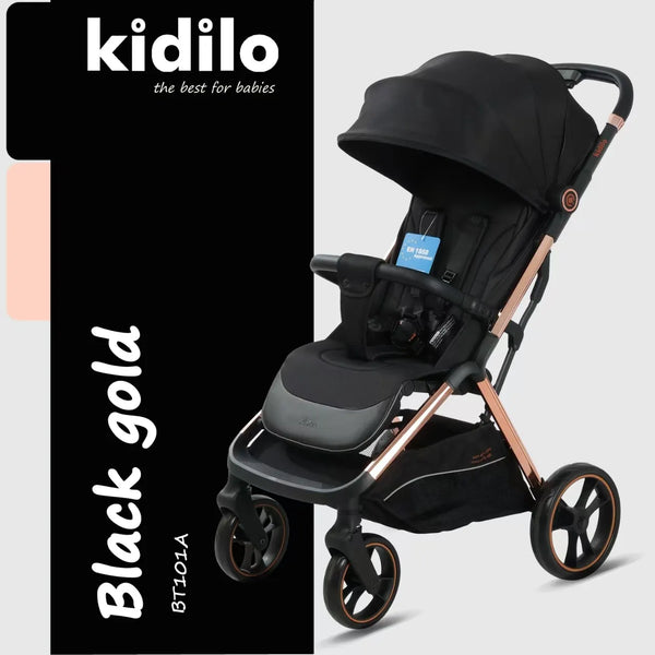 Poussette Auto-pliante Noir Gold – Kidilo - Produit bébé Kidilo disponible sur kidilo.ma, site officiel au Maroc