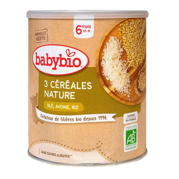 Babybio 3 Céréales Nature 220G - Produit bébé Kidilo disponible sur kidilo.ma, site officiel au Maroc