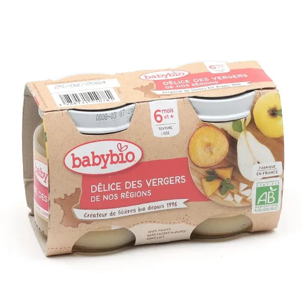 Babybio - Petit pot délice des vergers 2x130g - Produit bébé Kidilo disponible sur kidilo.ma, site officiel au Maroc