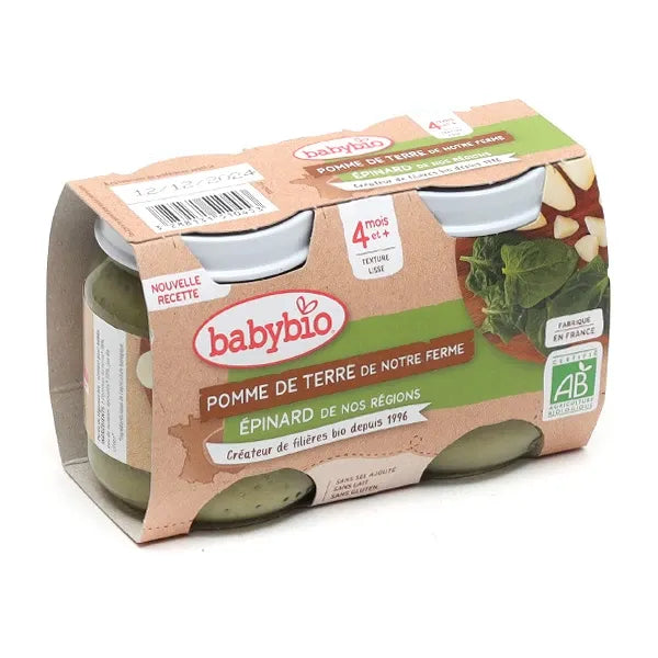 Babybio Petits Pots bébé Pomme de terre Epinard 2 x 130G - Produit bébé Kidilo disponible sur kidilo.ma, site officiel au Maroc