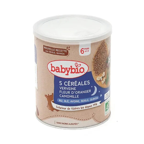 Babybio Céréales Bébé Verveine, Fleur d'Oranger et Camomille Bio 220g - Produit bébé Kidilo disponible sur kidilo.ma, site officiel au Maroc
