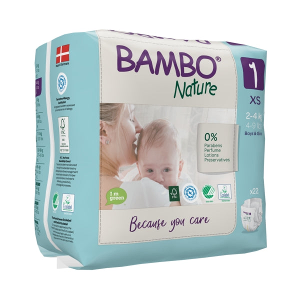 Couches Bambo Nature 1,2-4 Kg 22 unités - taille 1 XS - Produit bébé Kidilo disponible sur kidilo.ma, site officiel au Maroc