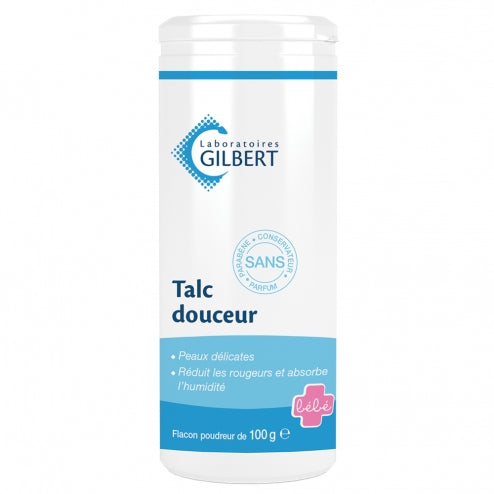 Gilbert Talc Douceur Flacon Poudreur 100g - Produit bébé Kidilo disponible sur kidilo.ma, site officiel au Maroc