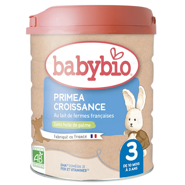 BabyBio Primea 3 Lait infantile de croissance Bio dès 10mois 800g - Produit bébé Kidilo disponible sur kidilo.ma, site officiel au Maroc