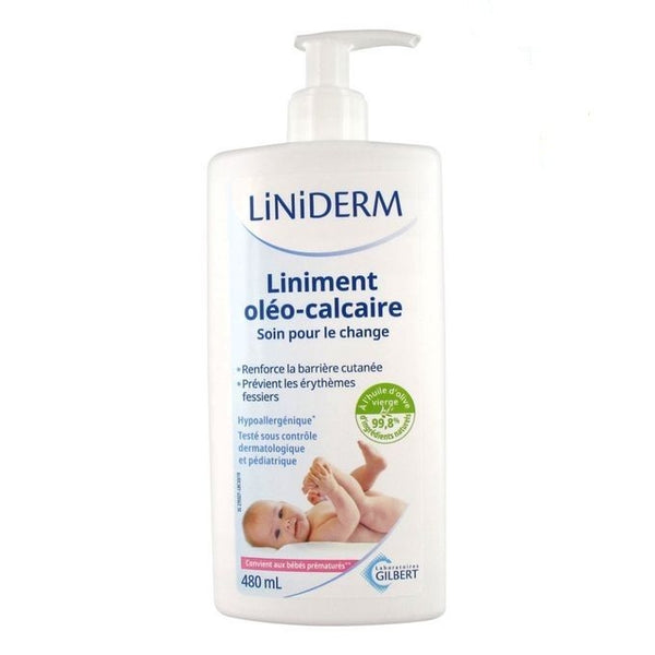 Gilbert Liniment Liniderm Oléo-Calcaire Pompe - 480 ml - Produit bébé Kidilo disponible sur kidilo.ma, site officiel au Maroc