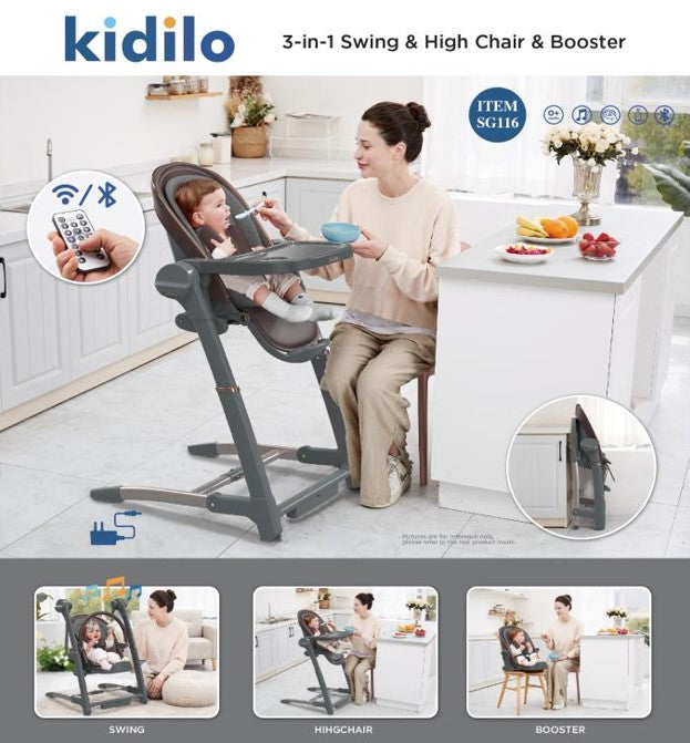 Chaise haute Balançelle automatique Booster 3in1 pour bébé RC – Kidilo - Produit bébé Kidilo disponible sur kidilo.ma, site officiel au Maroc